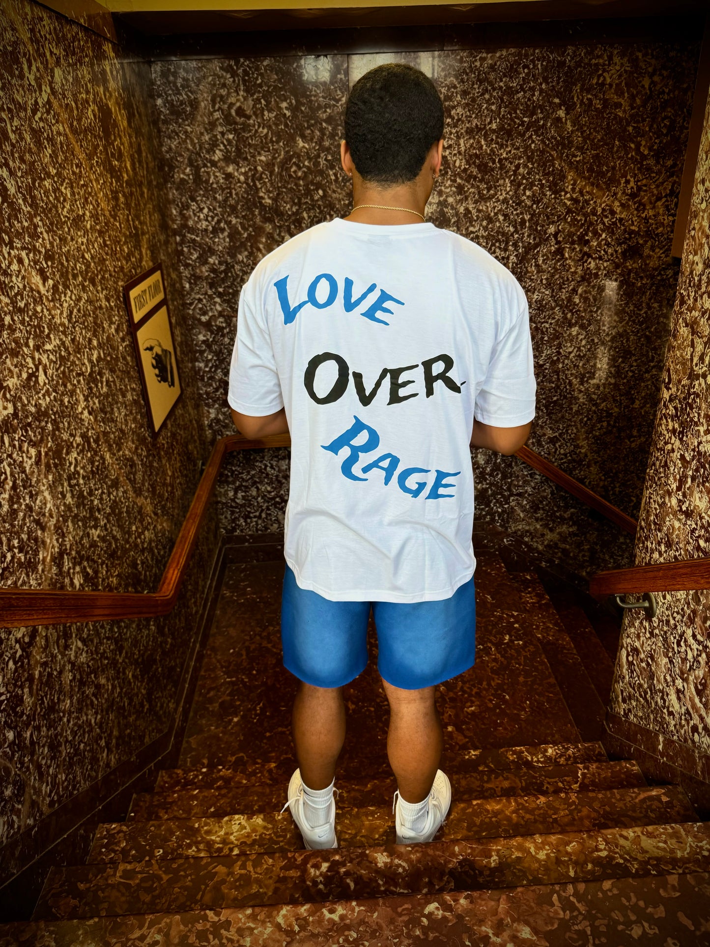 Blue love over rage tee with shorts